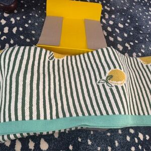 🆕 Anthropologie Sonnie Cotton Knit Green and White Throw Blanket